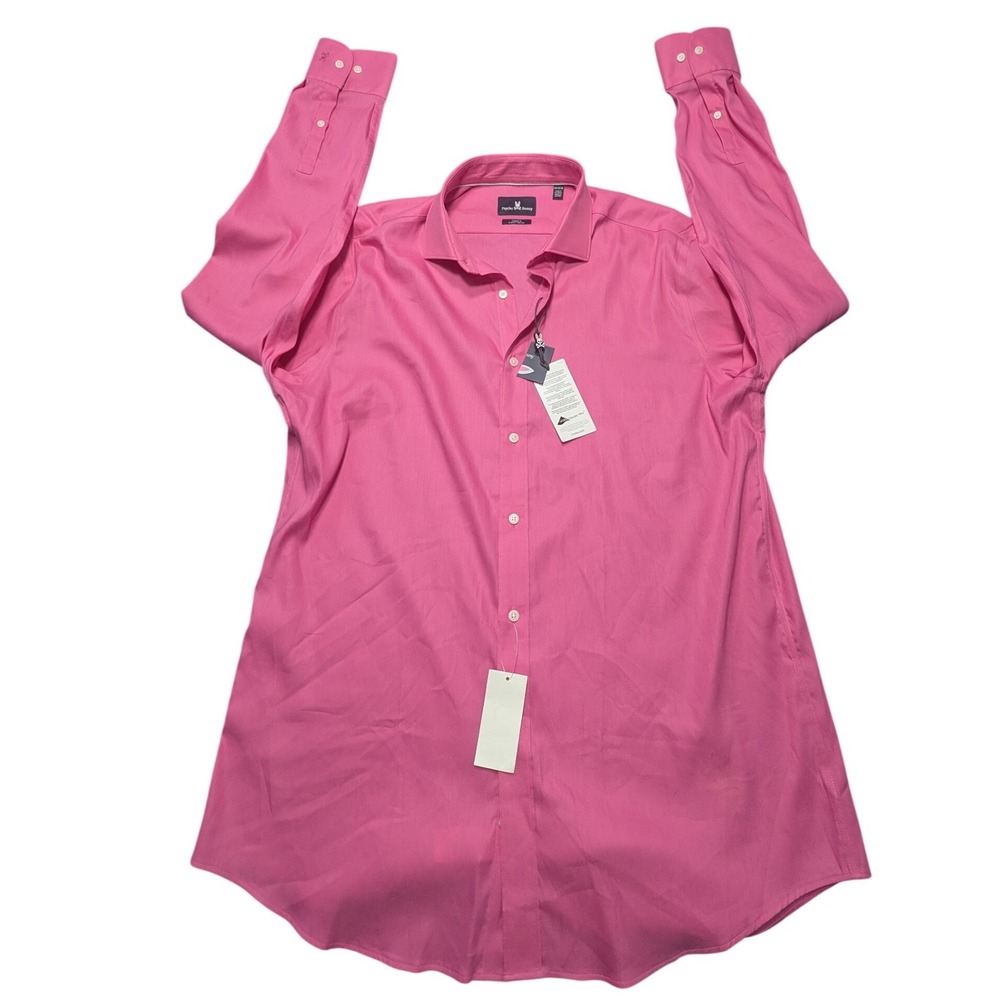 Psycho Bunny Mens Modern Fit Stretch Non Iron Dress Shirt Pink 16.5 34/35 PBT001